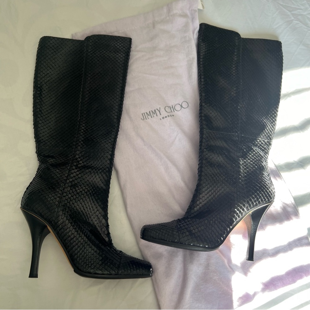 Jimmy Choo Python Knee-High Boots Black 37.5 - image 2